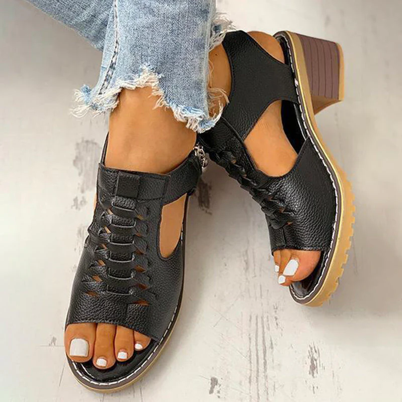 Cutout Zipper Chunky Heeled Sandals - Image 2