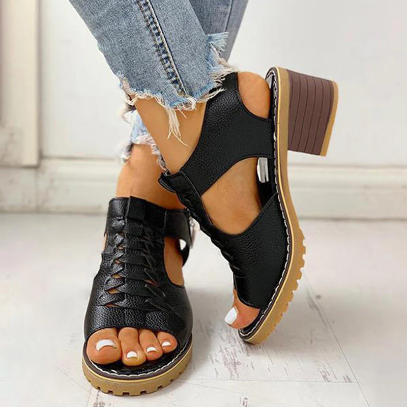 Cutout Zipper Chunky Heeled Sandals - Image 3