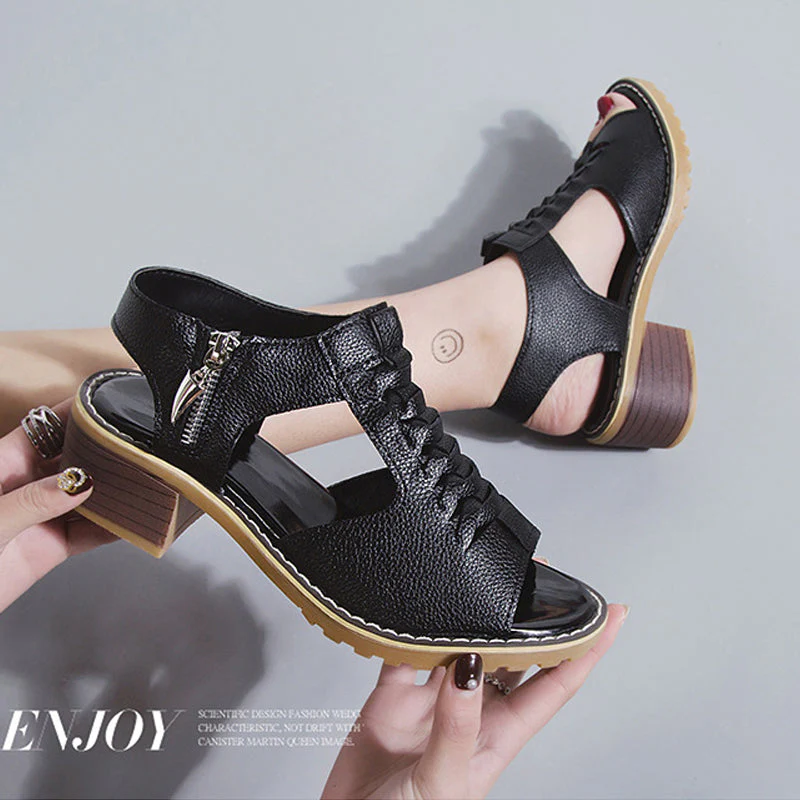 Cutout Zipper Chunky Heeled Sandals - Image 6