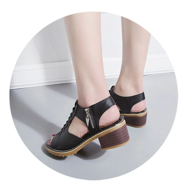 Cutout Zipper Chunky Heeled Sandals - Image 8