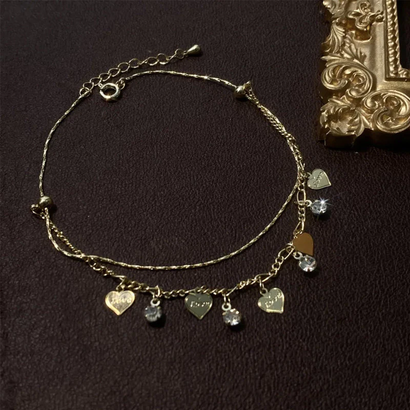 Double Layer Rhinestones Heart Anklet - Image 6