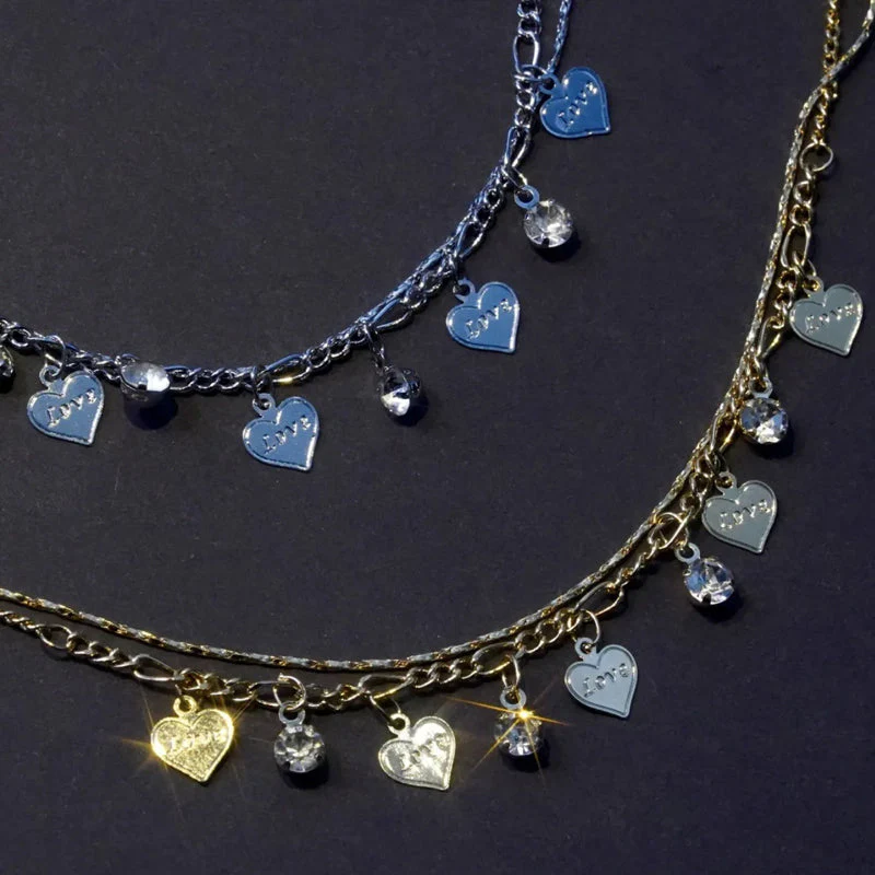 Double Layer Rhinestones Heart Anklet - Image 8