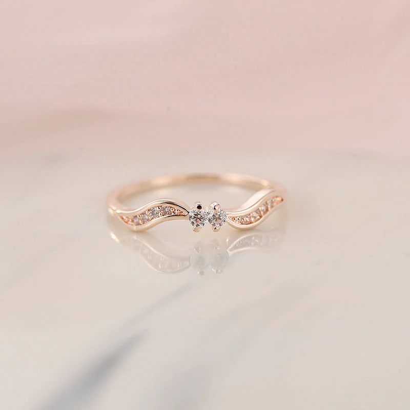 Double Stone Wavy Ring - Image 8