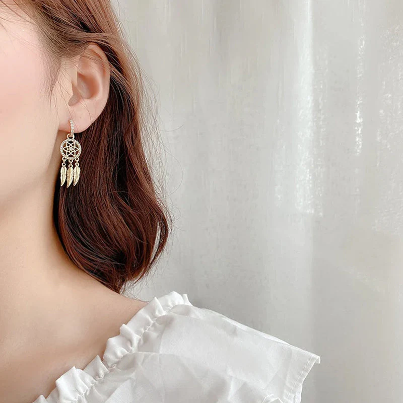 Dreamcatcher Crystal Charm Earrings - Image 3