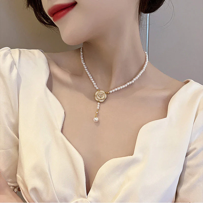 Elegant Pearl Camellia Necklace - Image 6