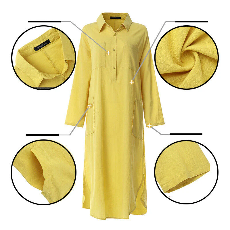 Elegant Solid Color Slit Shirt Dress - Image 4