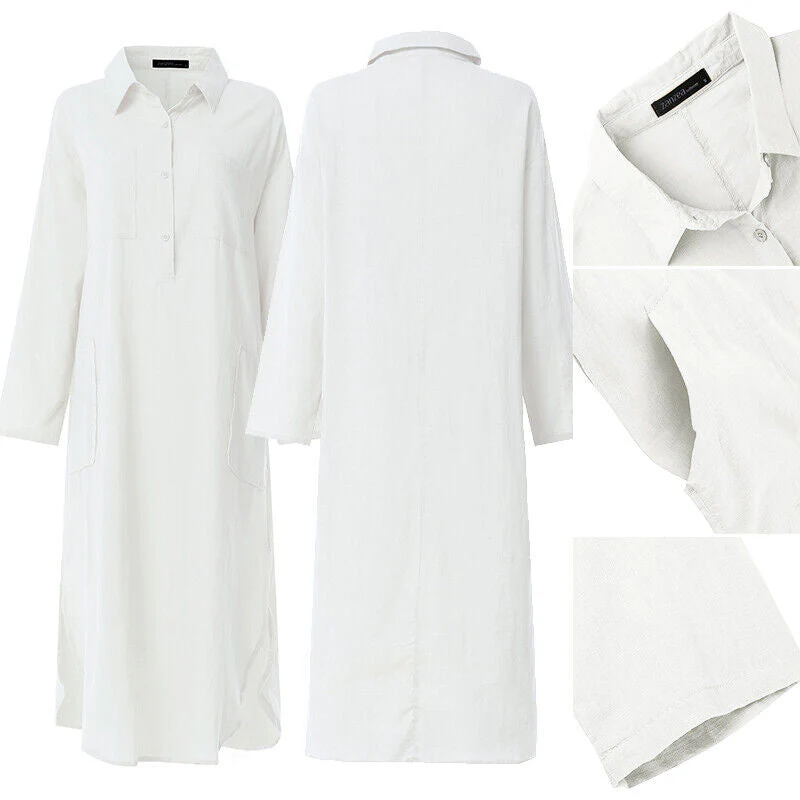 Elegant Solid Color Slit Shirt Dress - Image 6