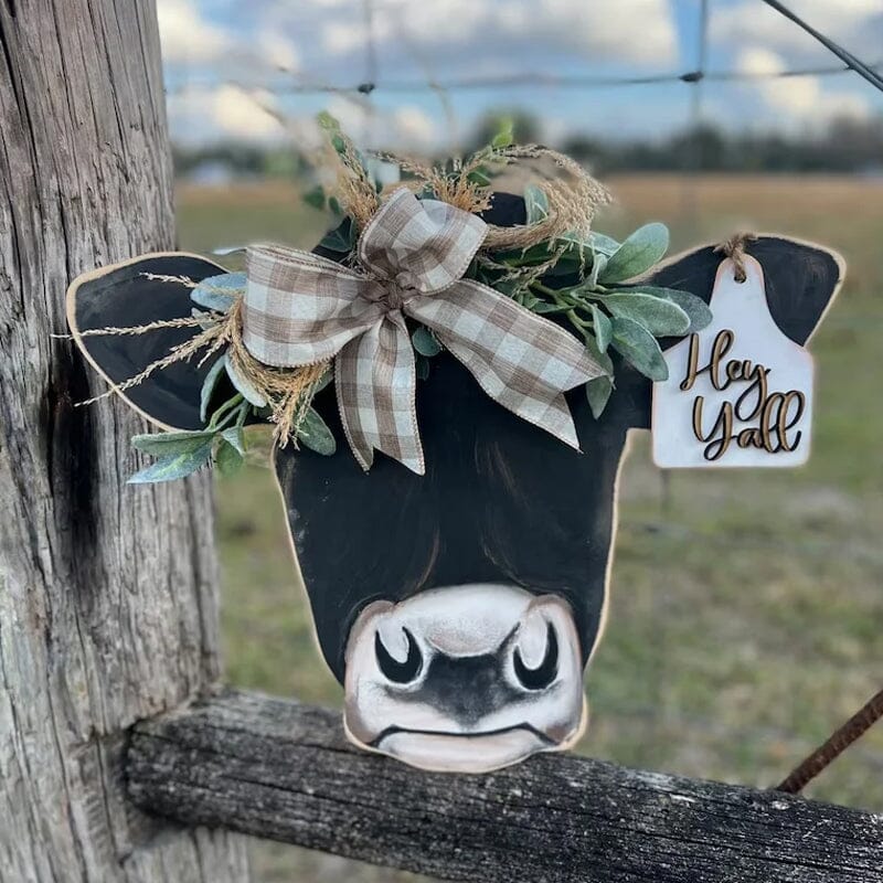 Farmhouse Cow Head Welcome Wreath - Image 3