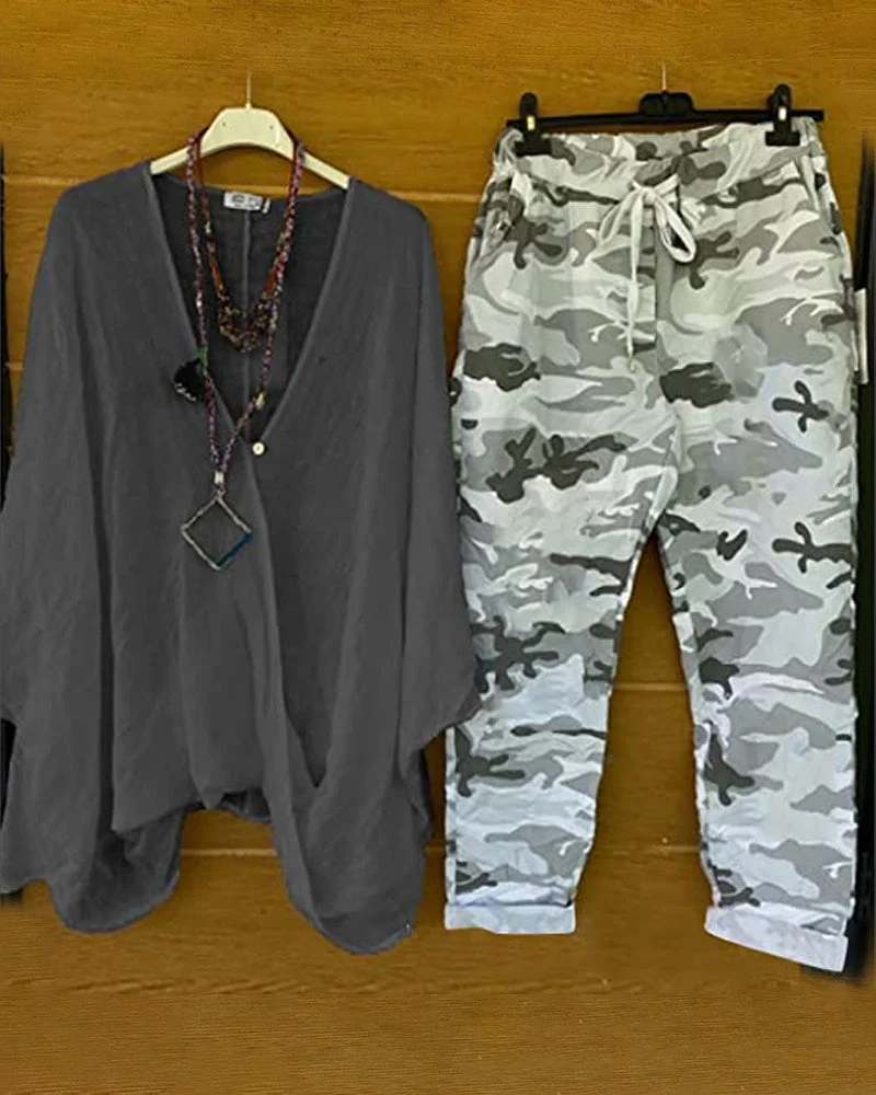 Fashion casual camouflage print two-piece set - Image 2