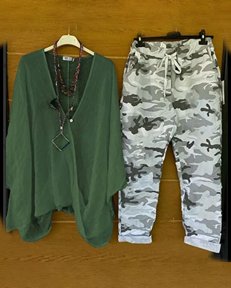 Fashion casual camouflage print two-piece set - Image 2