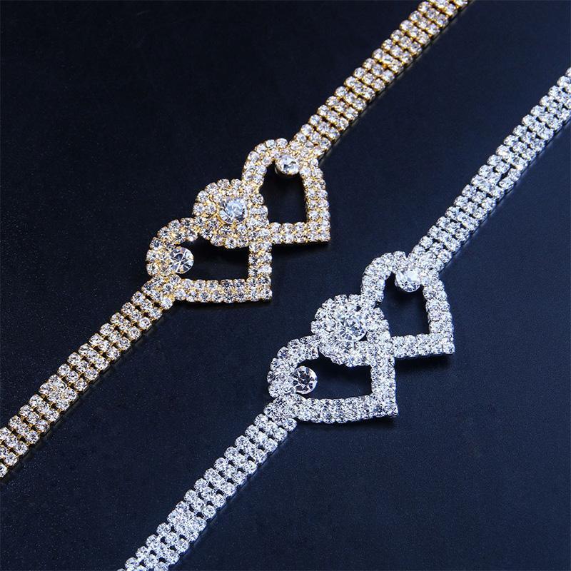 Fashion Rhinestone Double Heart Anklet - Image 2