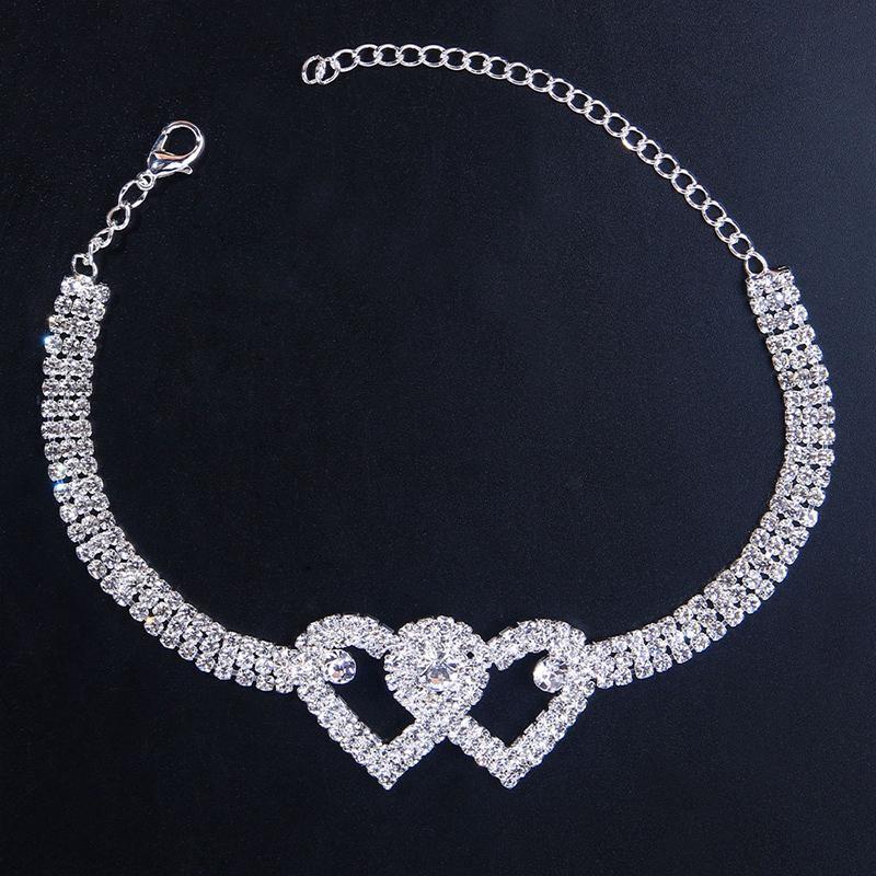 Fashion Rhinestone Double Heart Anklet - Image 7