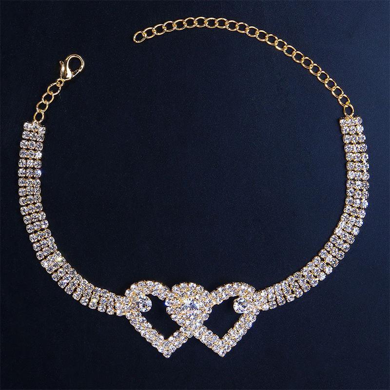 Fashion Rhinestone Double Heart Anklet - Image 8