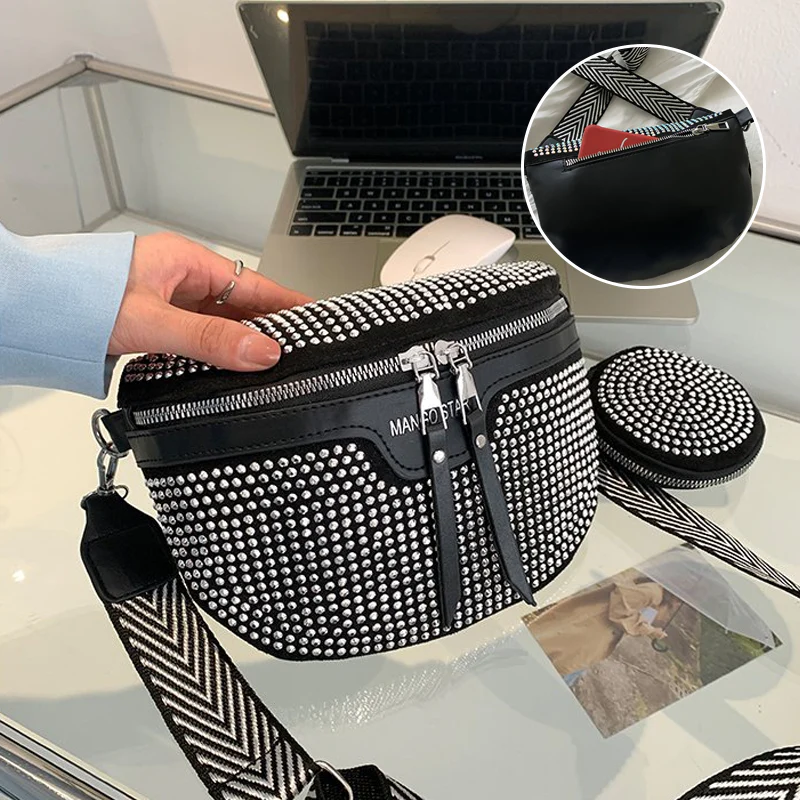 Fashion Rhinestone PU Leather Waist Bag - Image 13