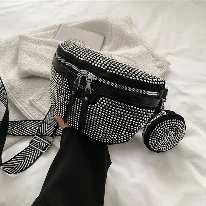 Fashion Rhinestone PU Leather Waist Bag - Image 2