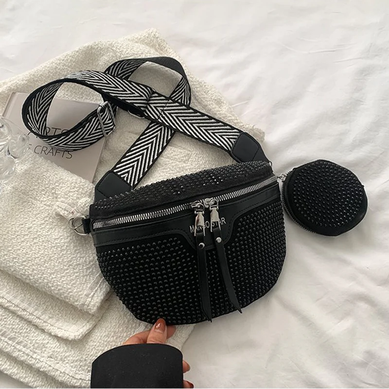Fashion Rhinestone PU Leather Waist Bag - Image 4