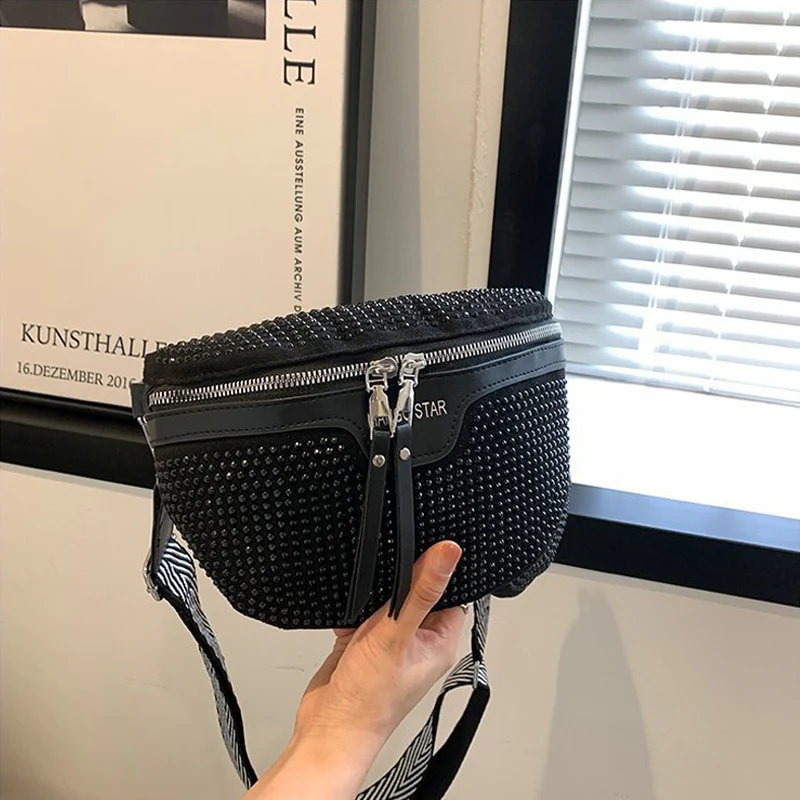 Fashion Rhinestone PU Leather Waist Bag - Image 5