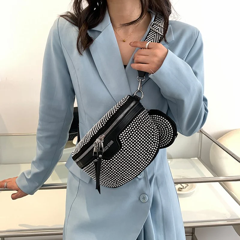 Fashion Rhinestone PU Leather Waist Bag - Image 6