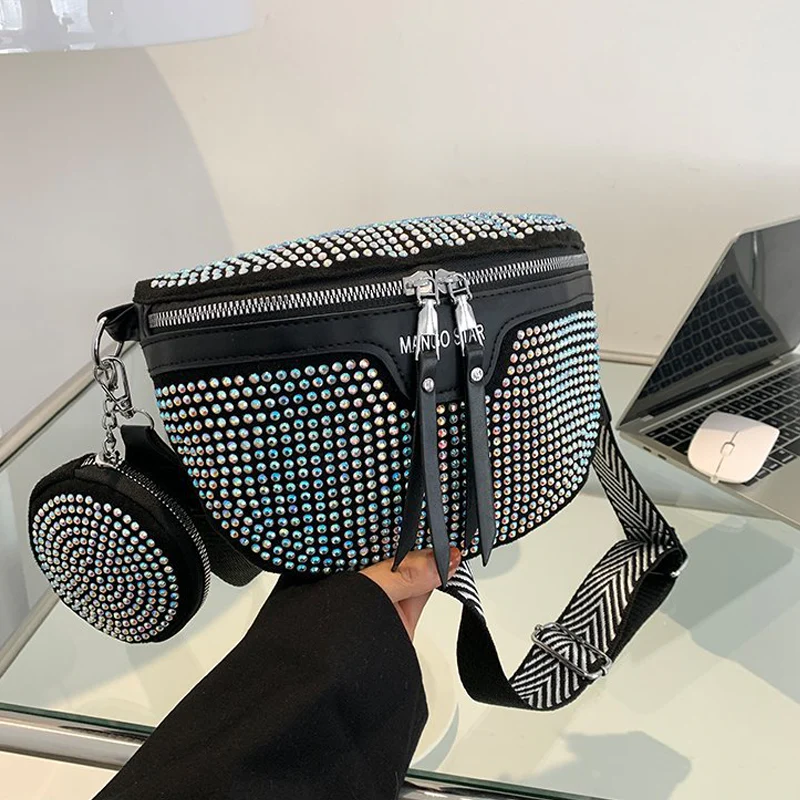 Fashion Rhinestone PU Leather Waist Bag - Image 8