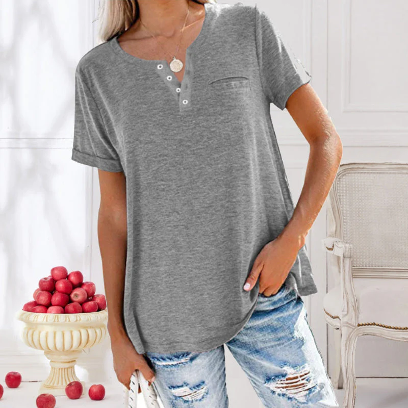 Fashion Solid Color Pocket Short Sleeve T-Shirt - Image 10