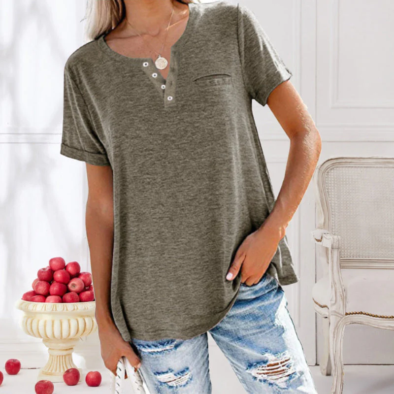 Fashion Solid Color Pocket Short Sleeve T-Shirt - Image 11