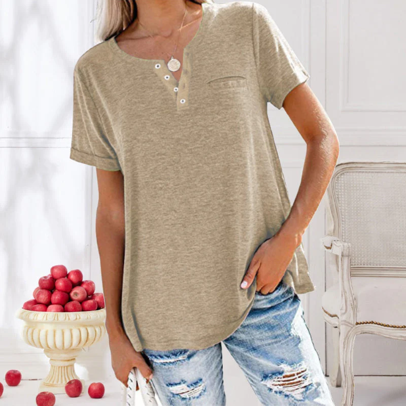 Fashion Solid Color Pocket Short Sleeve T-Shirt - Image 3