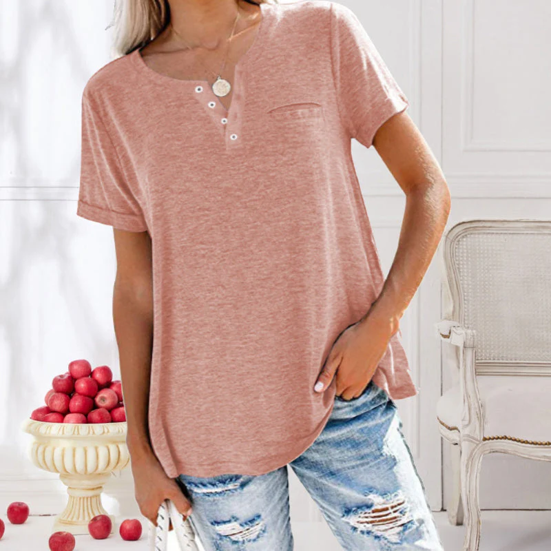 Fashion Solid Color Pocket Short Sleeve T-Shirt - Image 4