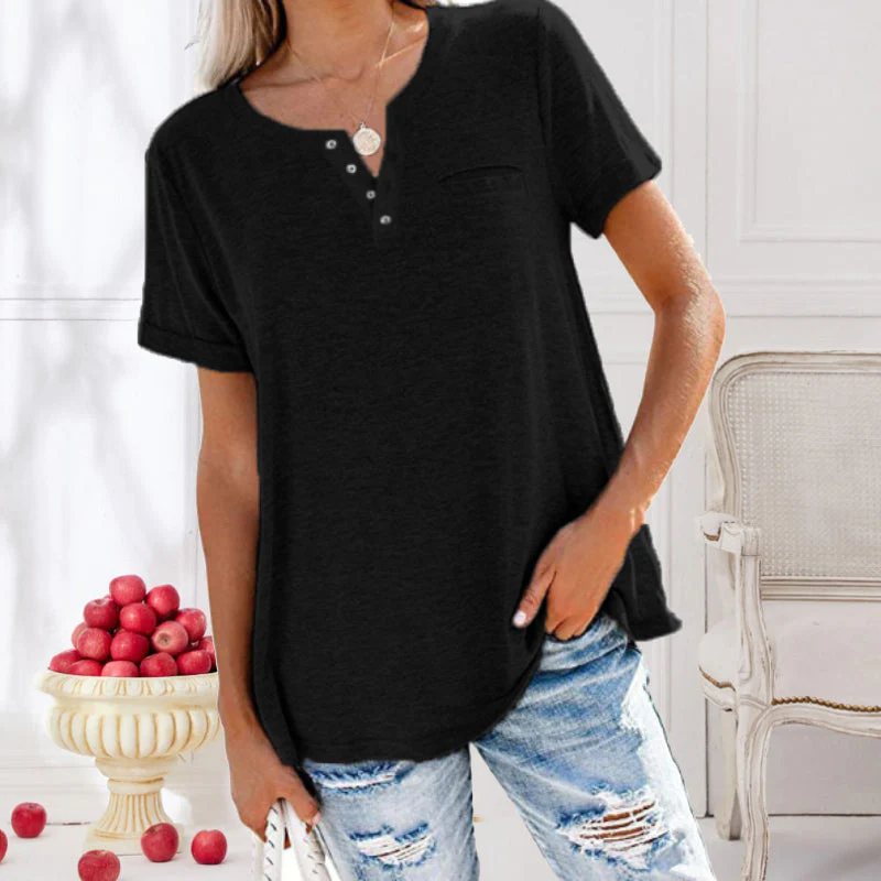 Fashion Solid Color Pocket Short Sleeve T-Shirt - Image 5