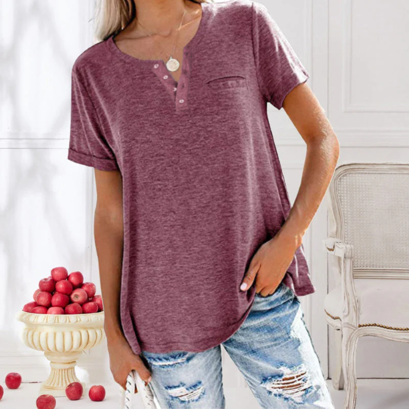 Fashion Solid Color Pocket Short Sleeve T-Shirt - Image 7