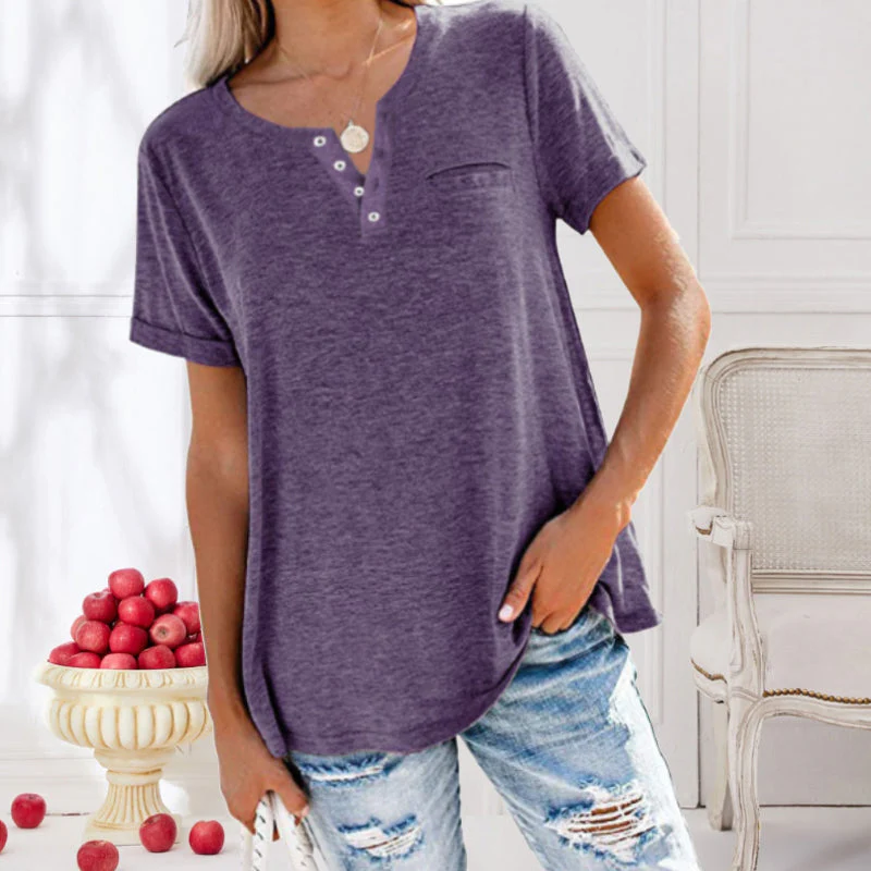Fashion Solid Color Pocket Short Sleeve T-Shirt - Image 8