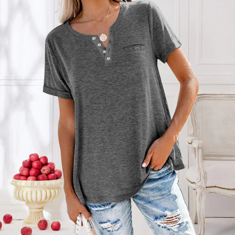 Fashion Solid Color Pocket Short Sleeve T-Shirt - Image 9