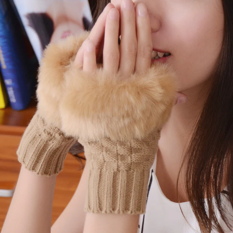 Faux Rabbit Fur Half Finger Gloves - Image 10