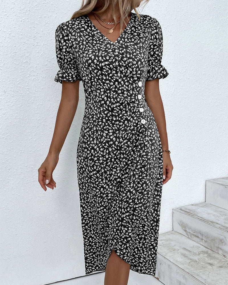 Floral print button short sleeve dress - Image 10
