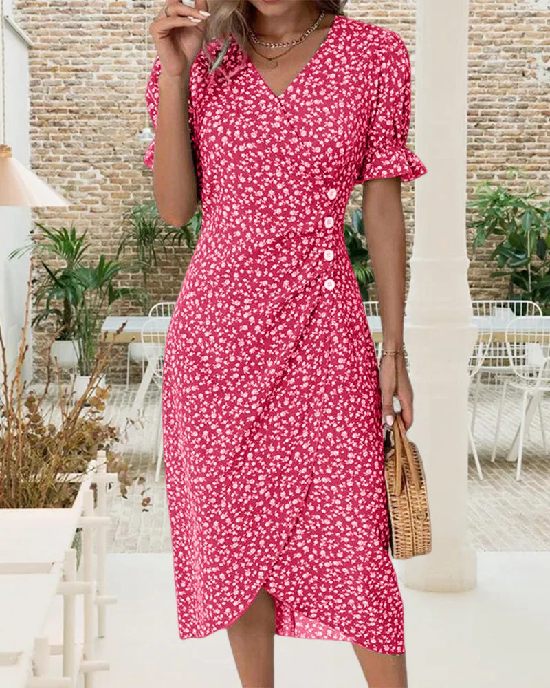 Floral print button short sleeve dress - Image 13