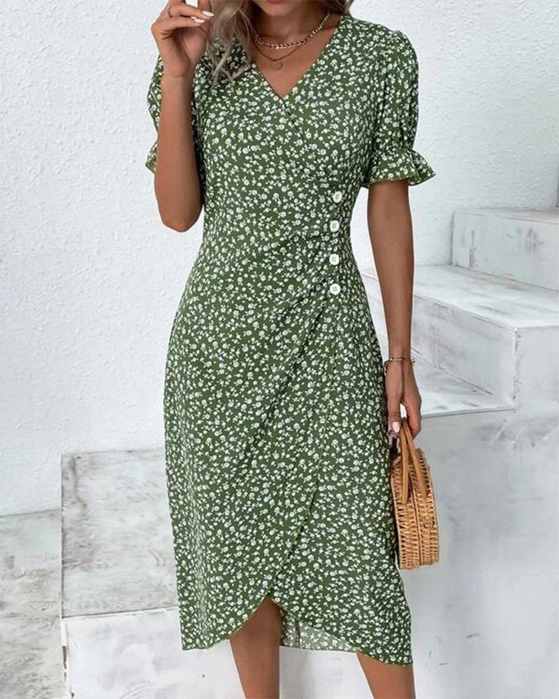 Floral print button short sleeve dress - Image 14