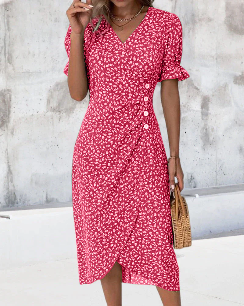 Floral print button short sleeve dress - Image 15