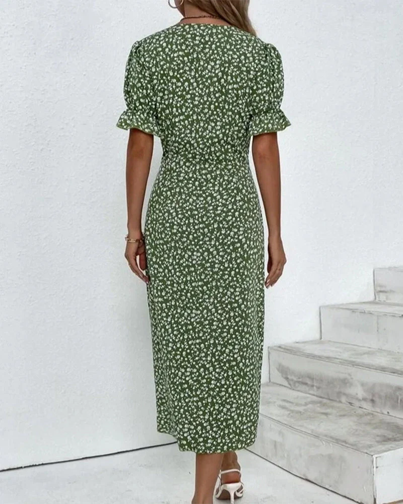 Floral print button short sleeve dress - Image 2