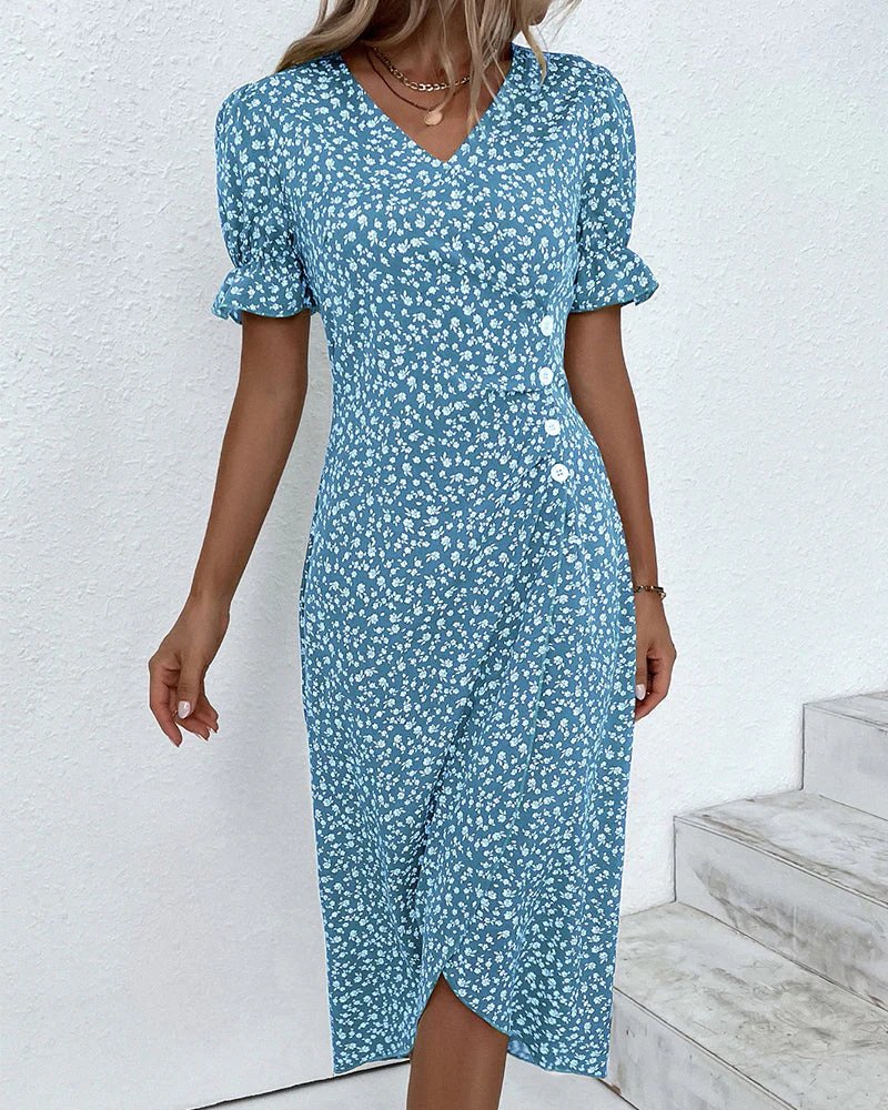 Floral print button short sleeve dress - Image 4