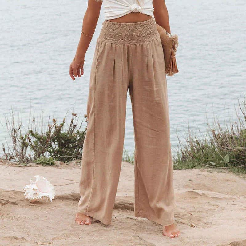 Fresh Air Linen Blend Pocketed Smocked Pants - Image 19