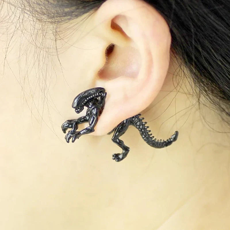 Funny Punk 3D Metal Mini Dinosaur Cartilage Earring Set Creative Colorful Exaggeration Cartoon Animal Stud For Women Girls Gifts Party Cool Jewelry - Image 3