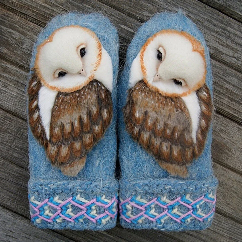 Hand Knitted Nordic Mittens With Owls - Image 2