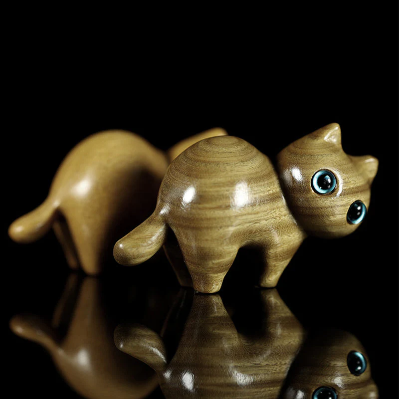 Handmade Wood Carved Cats Decoration - Image 11