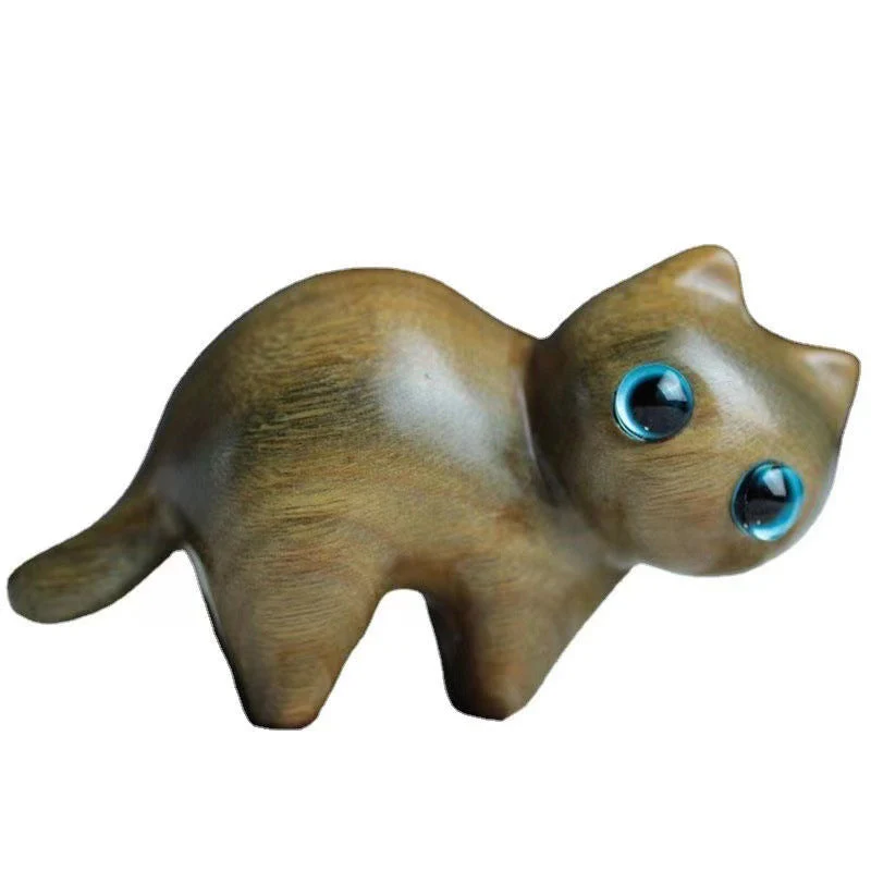 Handmade Wood Carved Cats Decoration - Image 2
