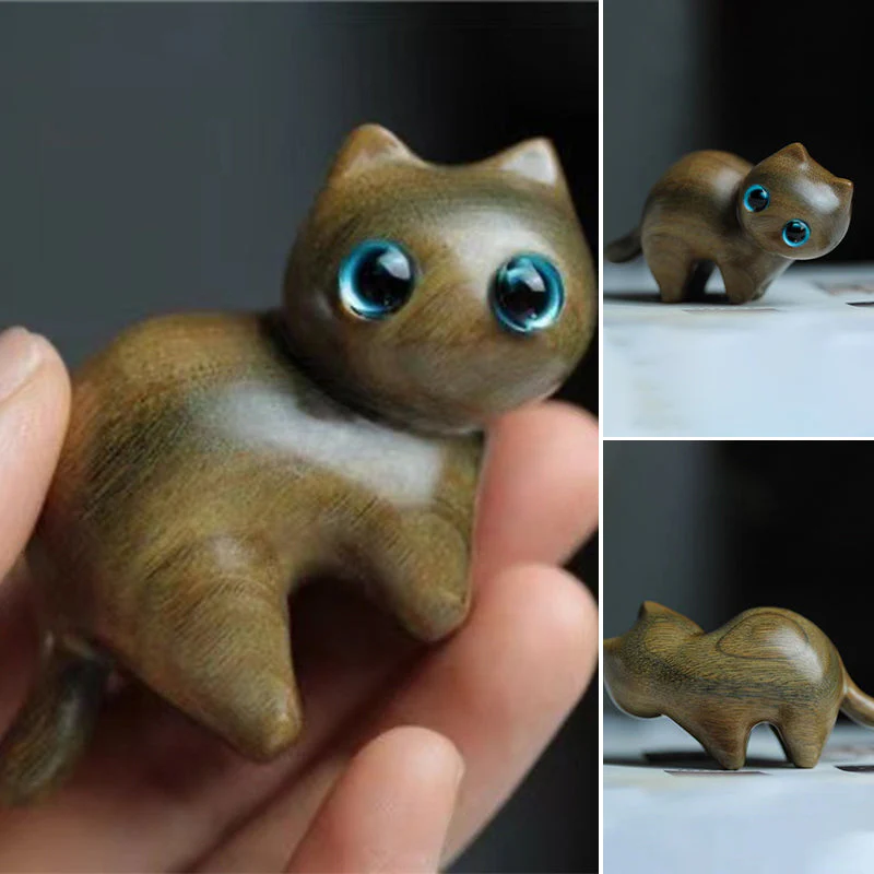 Handmade Wood Carved Cats Decoration - Image 4