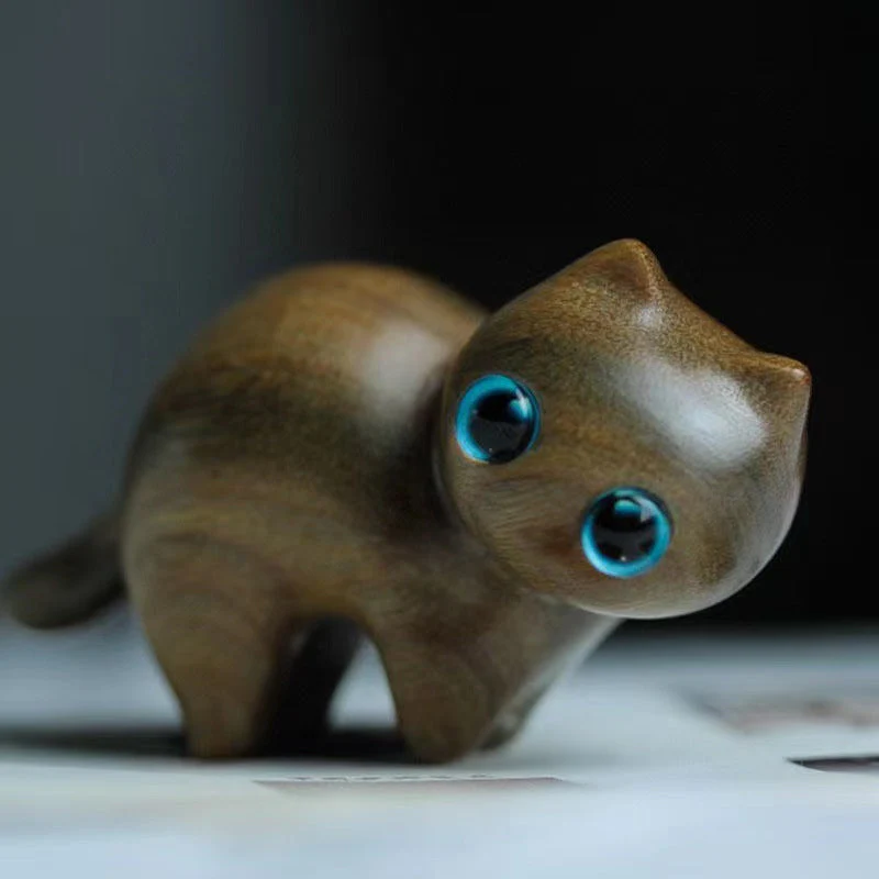 Handmade Wood Carved Cats Decoration - Image 6
