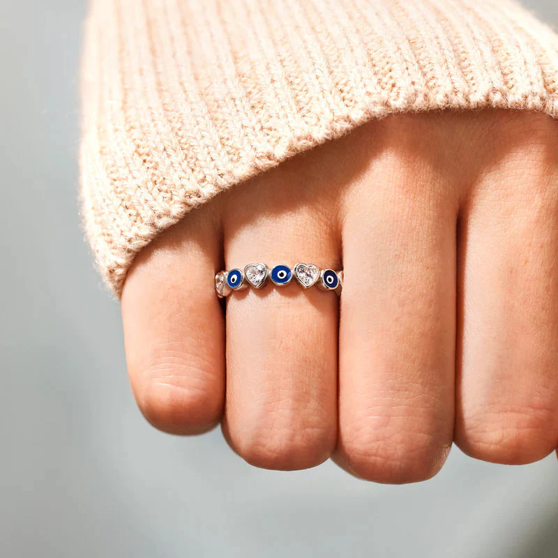 Heart & Evil Eye Ring Band - Image 2