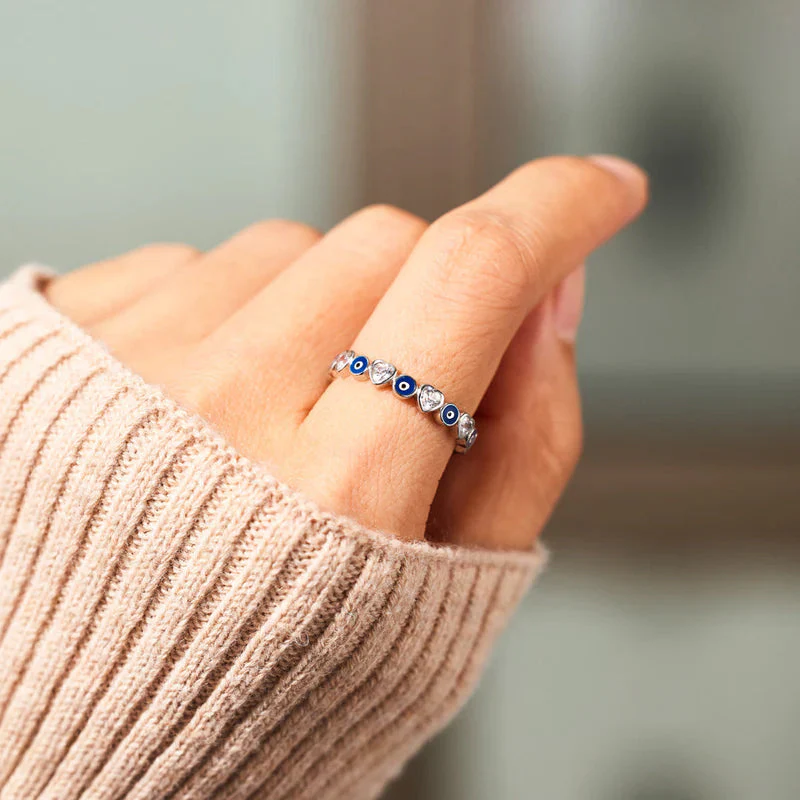 Heart & Evil Eye Ring Band - Image 4