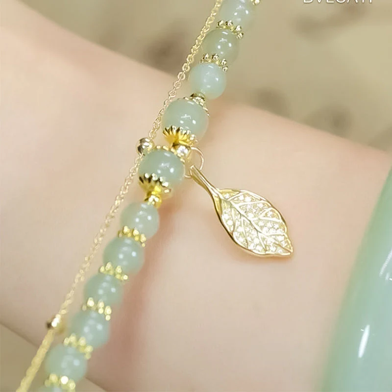 Hetian Jade Gold Leaf Bracelet - Image 10