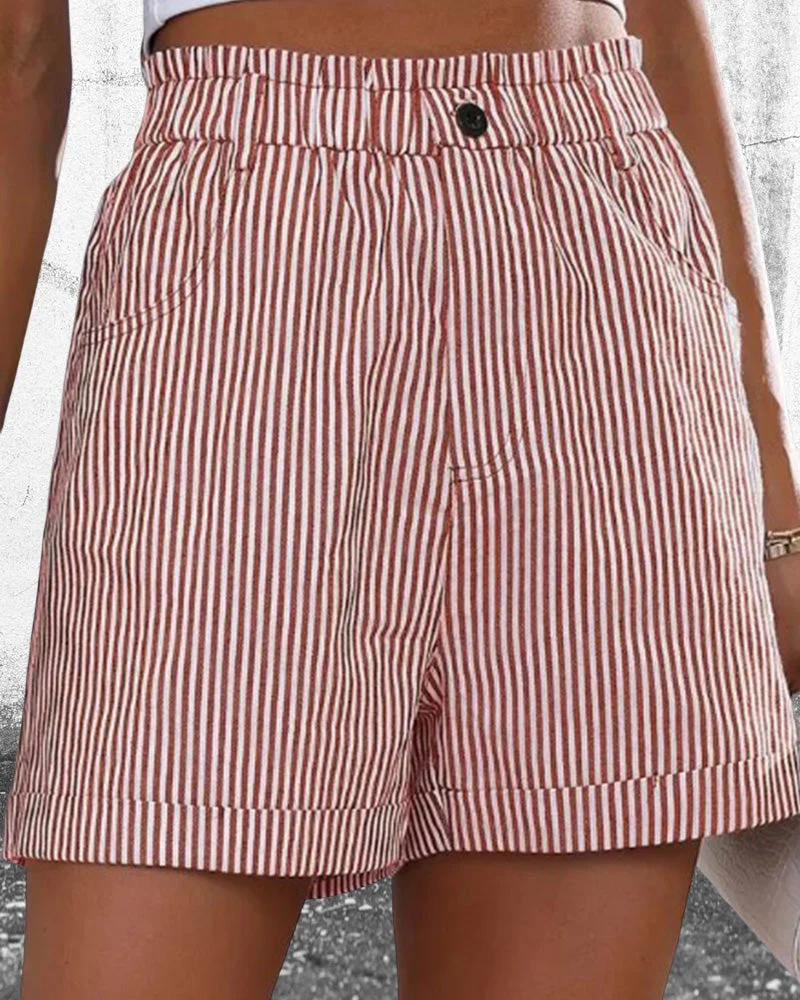 High Waist Stripe Print Shorts - Image 3