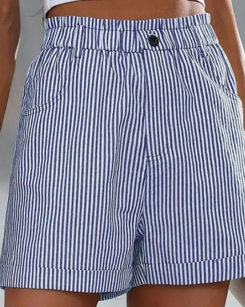 High Waist Stripe Print Shorts - Image 4